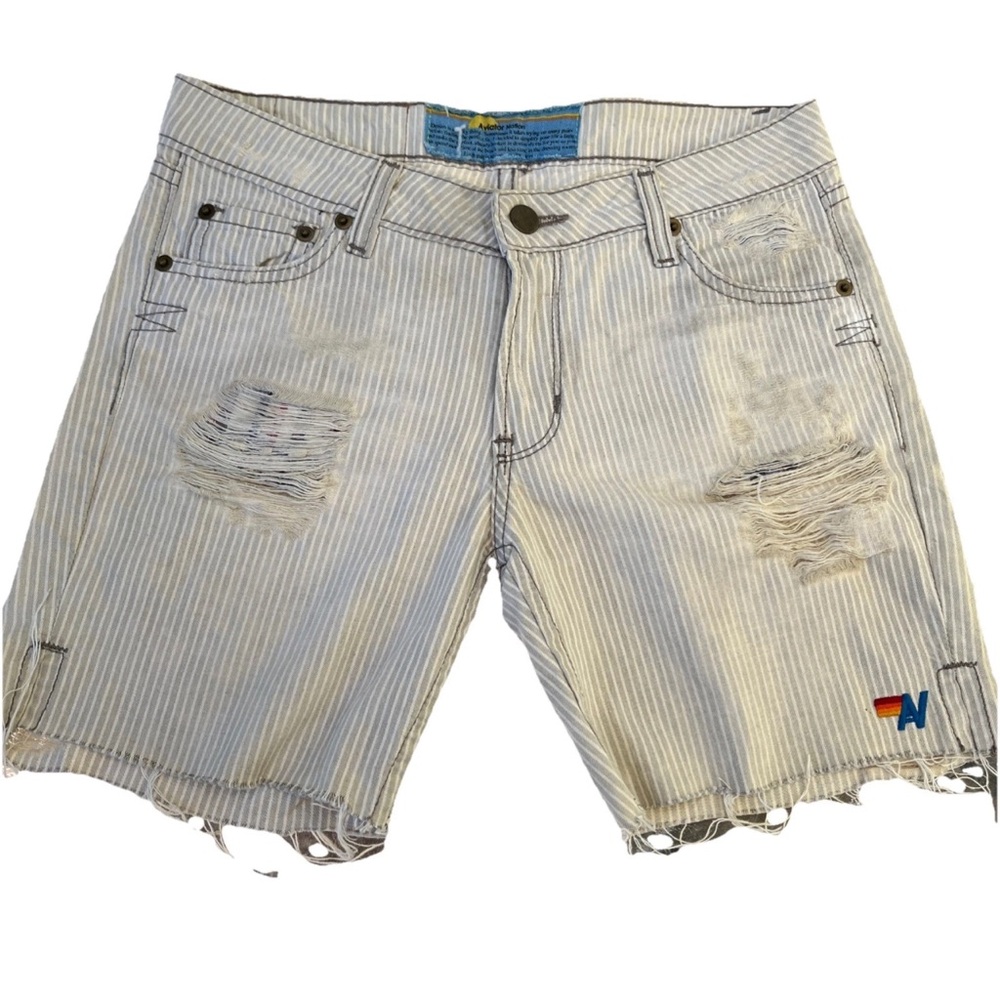 Aviator Nation Striped Jean Shorts - White and Blue women’s size 25